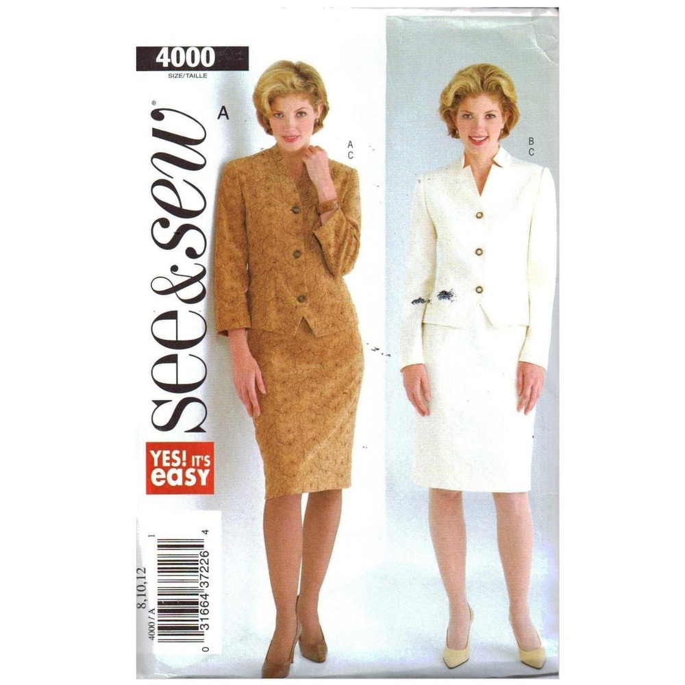Butterick Sewing Pattern Misses 8-12 See and Sew 4000 Jacket Skirt Suit Uncut